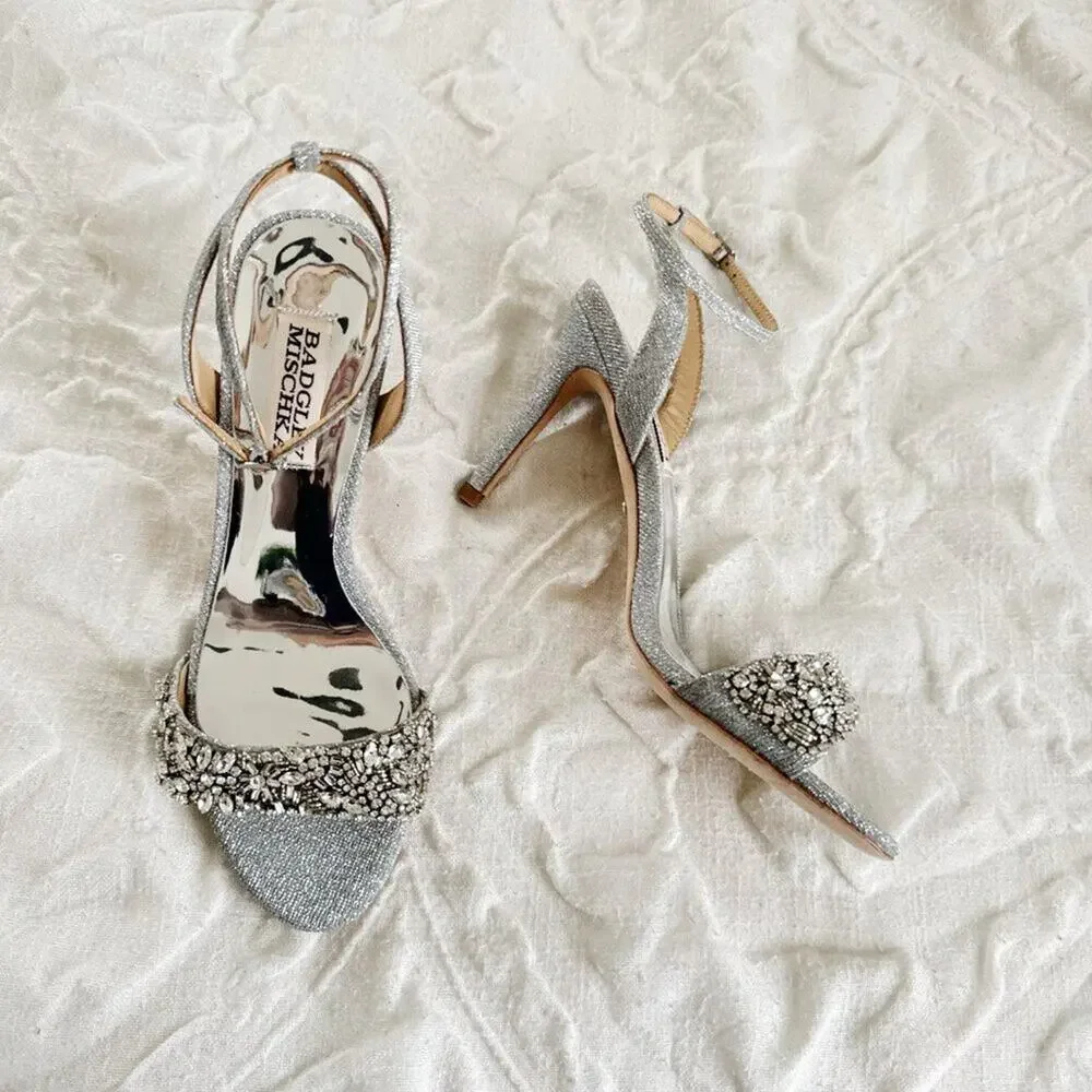Badgley Mischka Jen Ankle Strap Crystal Sandal Pumps Size 6